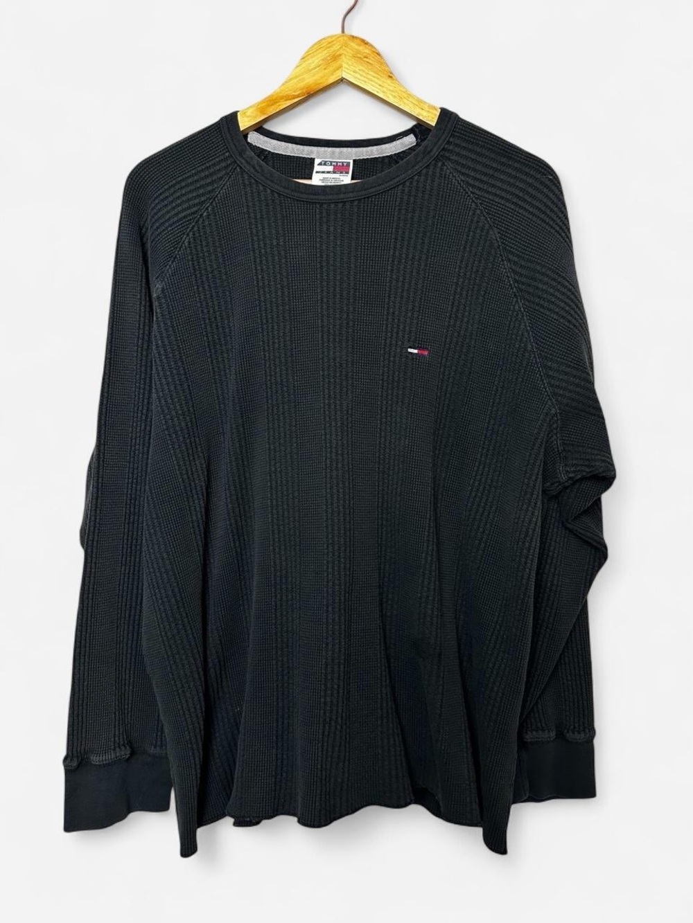 VTG Tommy Hilfiger Black Waffle-Knit Long Sleeve Crew